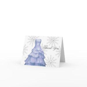 Blue White Snowflakes Quinceanera Thank You Cards