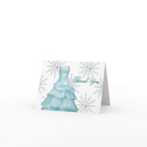 Blue White Snowflakes Quinceanera Thank You Cards