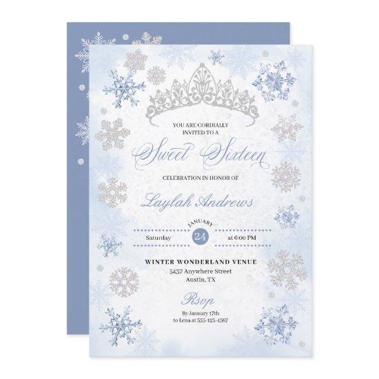 Blue Winter Wonderland Snowflake Sweet 16