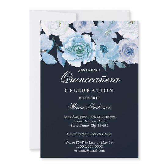 Blue Wonderland Gray Floral Quinceanera Party