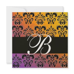 BLUE YELLOW PURPLE BLACK  DAMASK MONOGRAM ,Gold