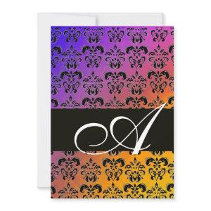 BLUE YELLOW PURPLE BLACK  DAMASK MONOGRAM ,white