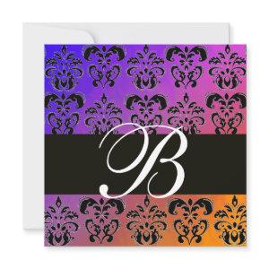 BLUE YELLOW PURPLE BLACK  DAMASK MONOGRAM , white