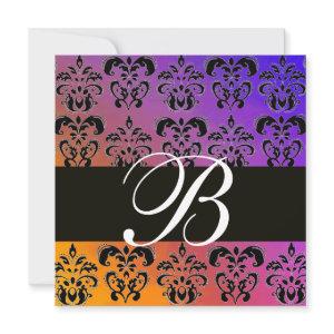 BLUE YELLOW PURPLE BLACK  DAMASK MONOGRAM , white