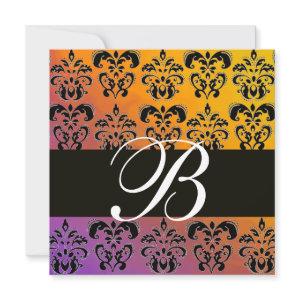 BLUE YELLOW PURPLE BLACK  DAMASK MONOGRAM , white