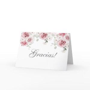 Blusa Pink Floral Quinceañera Thank You Card