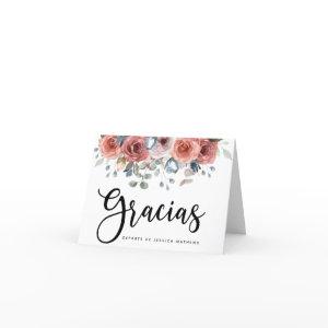 Blush and Blue Floral Quinceanera Gracias Card