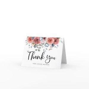 Blush and Blue Floral Quinceanera Thank You Card