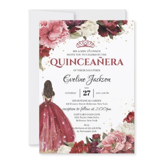 Blush and Burgundy peonies marsala Princess Dress