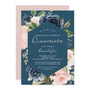 Blush and Navy Flowers | Blue Quinceañera