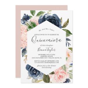 Blush and Navy Flowers | White Quinceañera