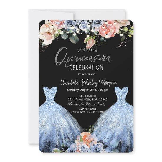 Blush Blue Roses Blue Glitter Dress