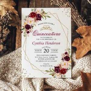 Blush Burgundy Floral Quinceañera 15th Birthday