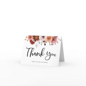 Blush Burgundy Floral Quinceanera Thank You Card
