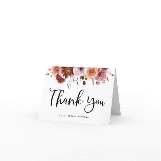 Blush Burgundy Floral Quinceanera Thank You Card