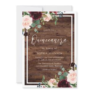 Blush Burgundy Red Floral Rustic Wood Quinceanera