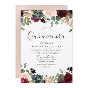Blush & Burgundy Watercolor Floral Quinceanera