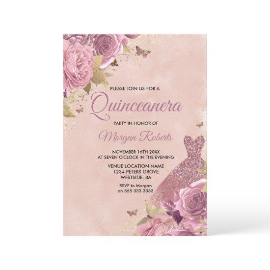 Blush Dress Dusty Rose Floral Quinceanera Party