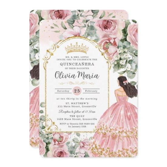 Blush Dusty Pink Floral Dress Quinceañera Sweet 16