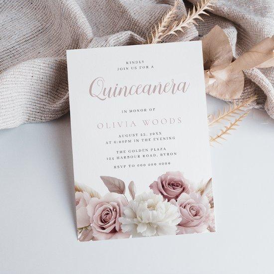 Blush & Dusty Rose Botanical Floral Quinceanera