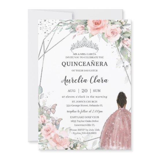 Blush Floral Brown Princess Butterfly Quinceañera