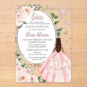 Blush Floral Brown Princess Rose Gold Quinceañera  Acrylic