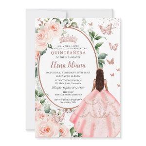 Blush Floral Brown Princess Rose Gold Quinceañera