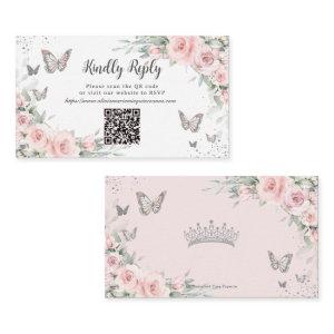 Blush Floral Butterflies Quinceañera QR Code RSVP Enclosure Card