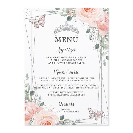 Blush Floral Butterflies Quinceañera Sweet 16 Menu
