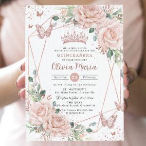 Blush Floral Butterflies Rose Gold Quinceañera
