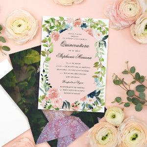 Blush Floral Greenery Romantic Quinceañera