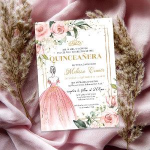 Blush floral pink princess dress gold tiara 15th