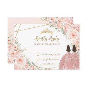 Blush Floral Princess Quinceañera Twins Birthday RSVP Card