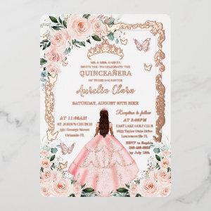 Blush Floral Quinceañera Princess Dress Rose Gold Foil
