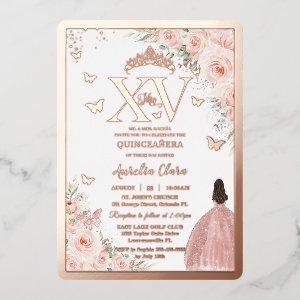 Blush Floral Quinceañera Quince 15 XV Rose Gold Foil