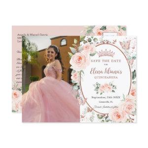 Blush Floral Rose Gold Butterflies Quinceañera Announcement Postcard