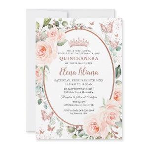 Blush Floral Rose Gold Butterflies Quinceañera
