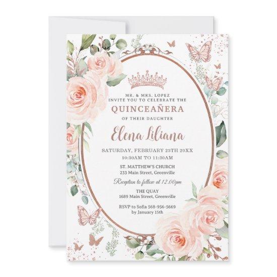 Blush Floral Rose Gold Butterflies Quinceañera