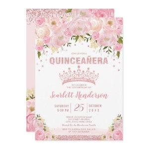 Blush Floral Rose Gold Pink Glitter Quinceanera