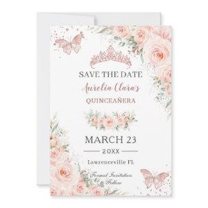 Blush Floral Rose Gold Quinceanera Butterflies Save The Date