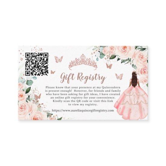 Blush Floral Rose Gold Quinceañera Gift Registry Enclosure Card
