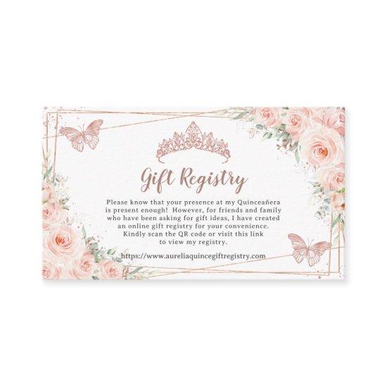 Blush Floral Rose Gold Quinceanera Gift Registry Enclosure Card
