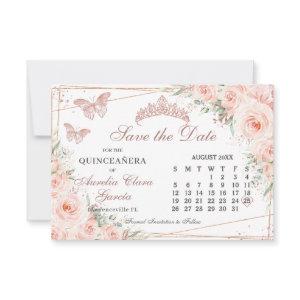 Blush Floral Rose Quinceanera Sweet 16 Calendar Save The Date