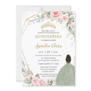 Blush Floral Sage Green Brown Princess Quinceañera