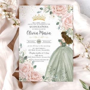 Blush Floral Sage Green Princess Gown Quinceañera
