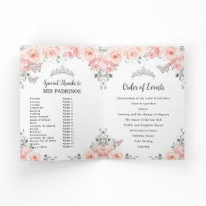 Blush Floral Silver Quinceañera Order of Events Program