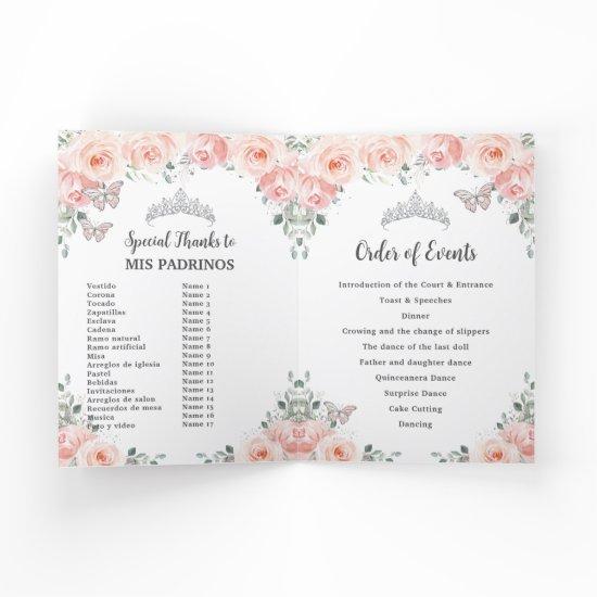 Blush Floral Silver Quinceañera Order of Events Program