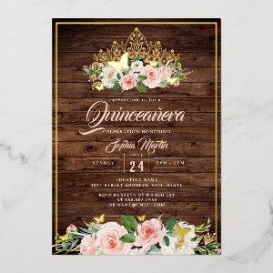Blush Floral Tiara Rustic Quinceanera Foil