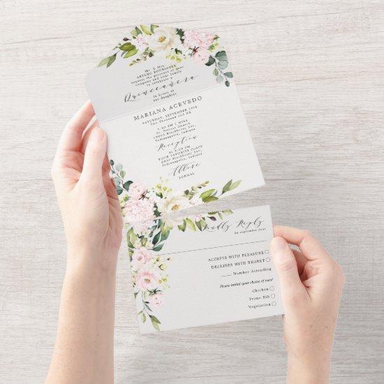 Blush Floral Traditional Wording Quinceañera All In One