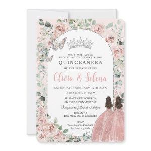 Blush Floral Twins Princesses Silver Quinceañera